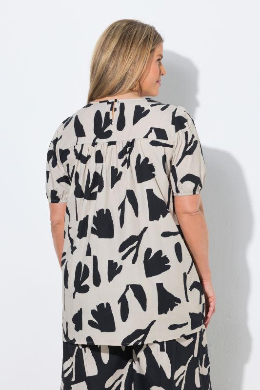 Eco Cotton Abstract Floral Square Neck Tunic Blouse