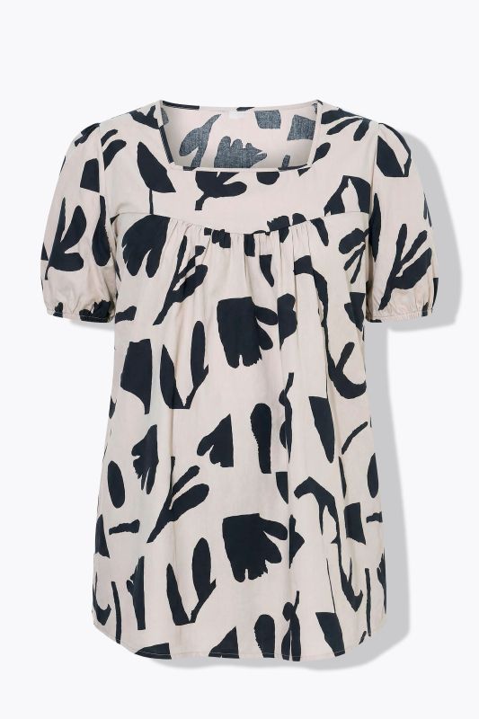 Eco Cotton Abstract Floral Square Neck Tunic Blouse