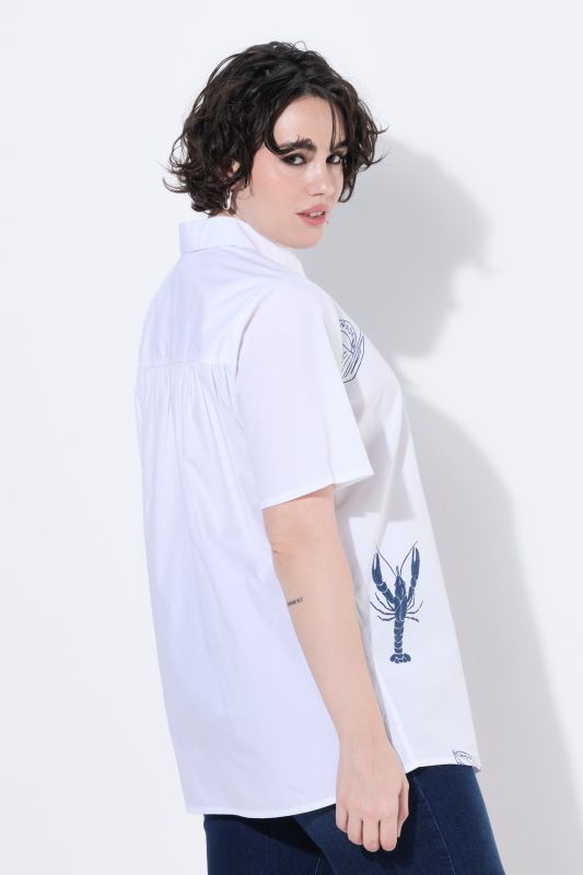 Nautical Motif Short Sleeve Button-Down Blouse