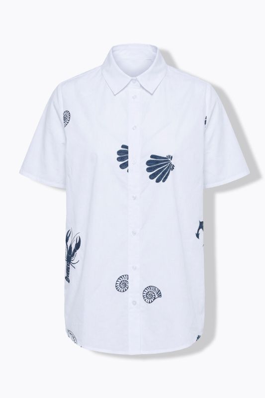 Nautical Motif Short Sleeve Button-Down Blouse