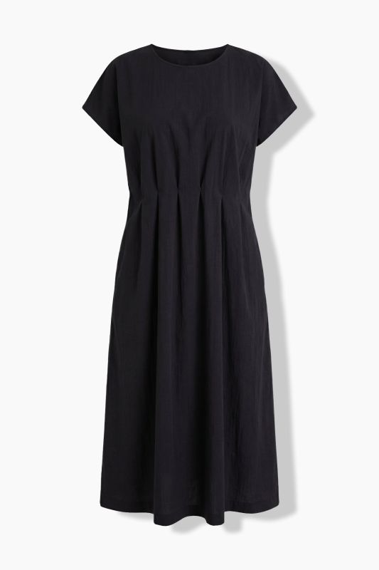 Pleated Cap Sleeve Pocket Dress