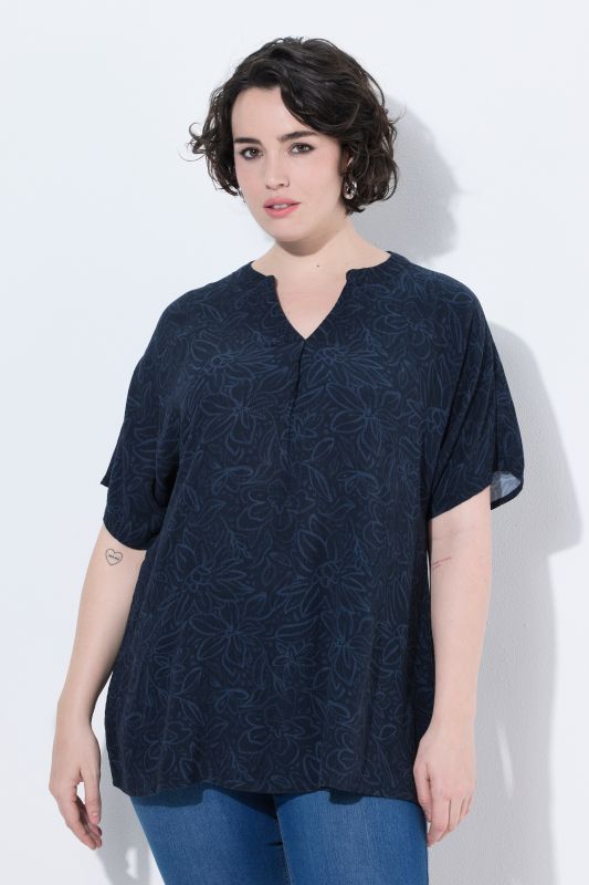 Tonal Floral Split Neck Blouse