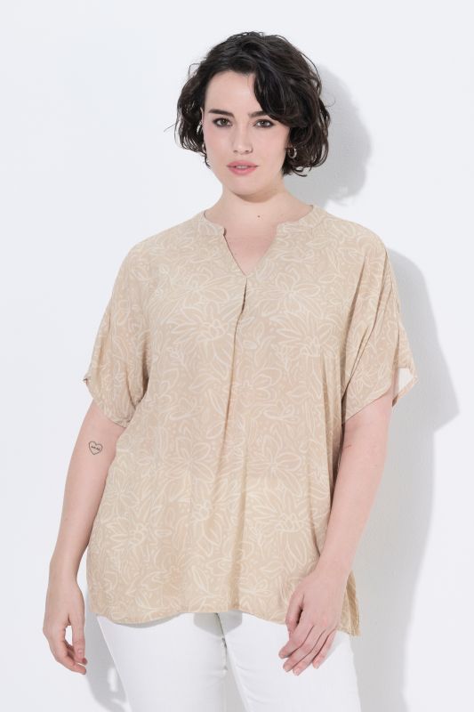 Tonal Floral Split Neck Blouse