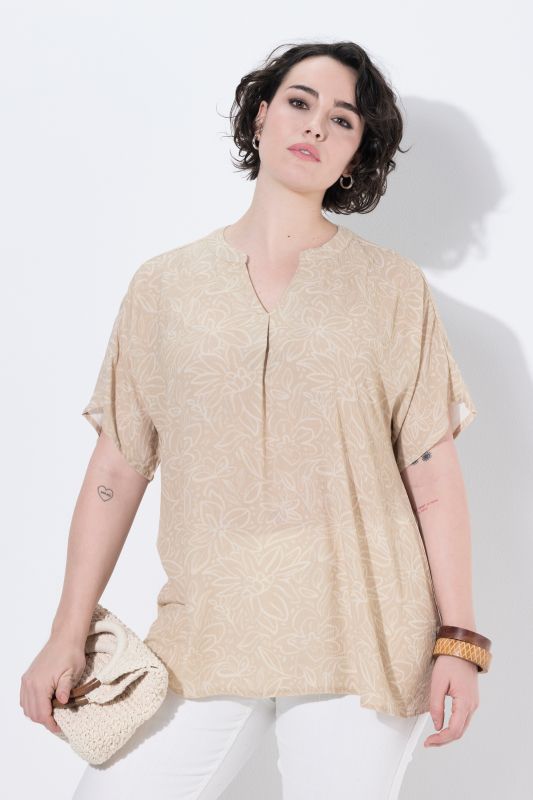 Tonal Floral Split Neck Blouse