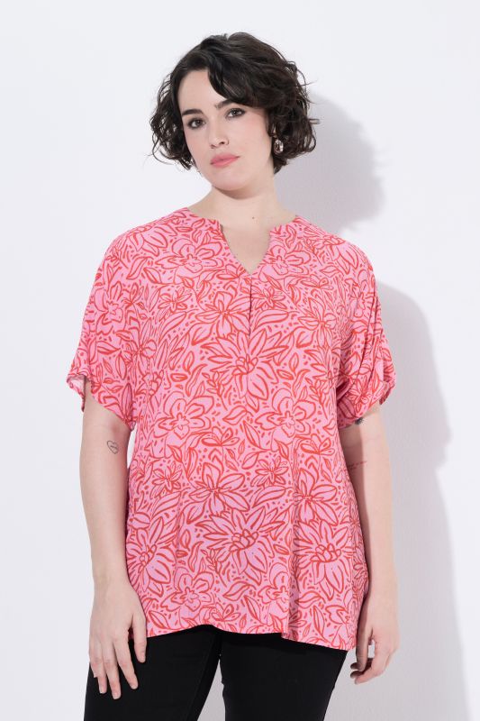 Tonal Floral Split Neck Blouse