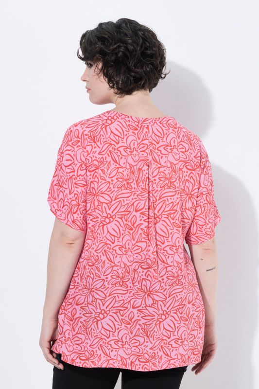 Tonal Floral Split Neck Blouse