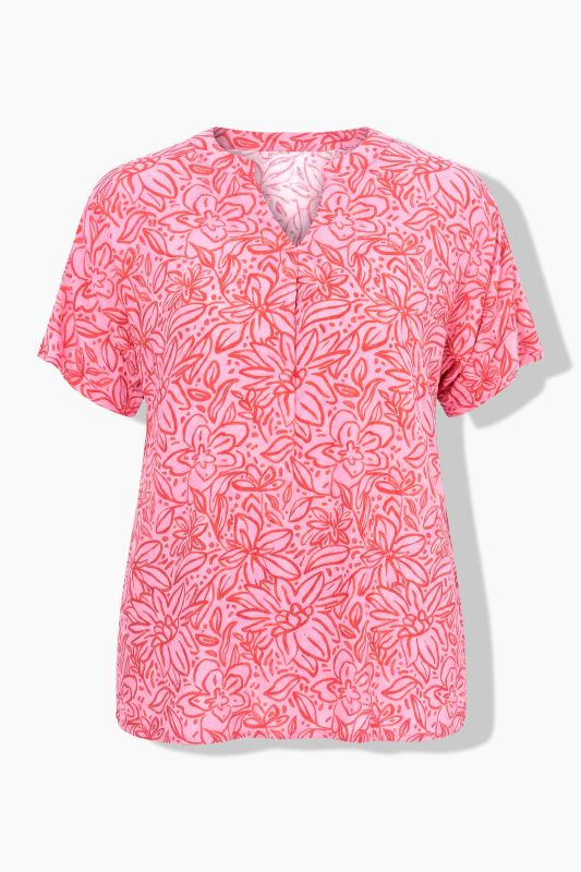 Tonal Floral Split Neck Blouse