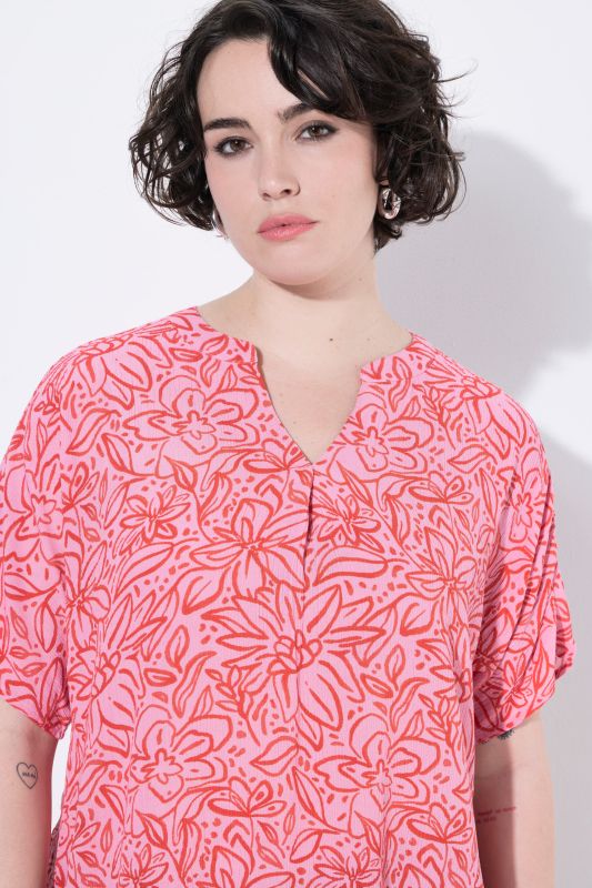 Tonal Floral Split Neck Blouse