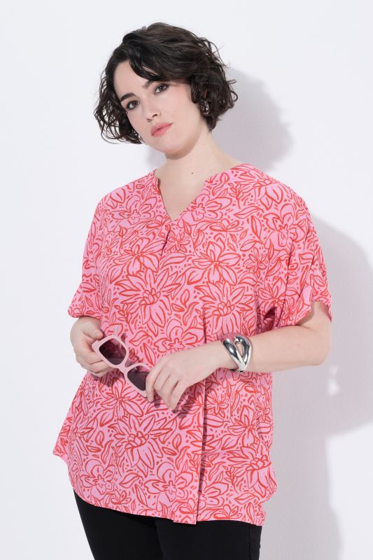 Tonal Floral Split Neck Blouse