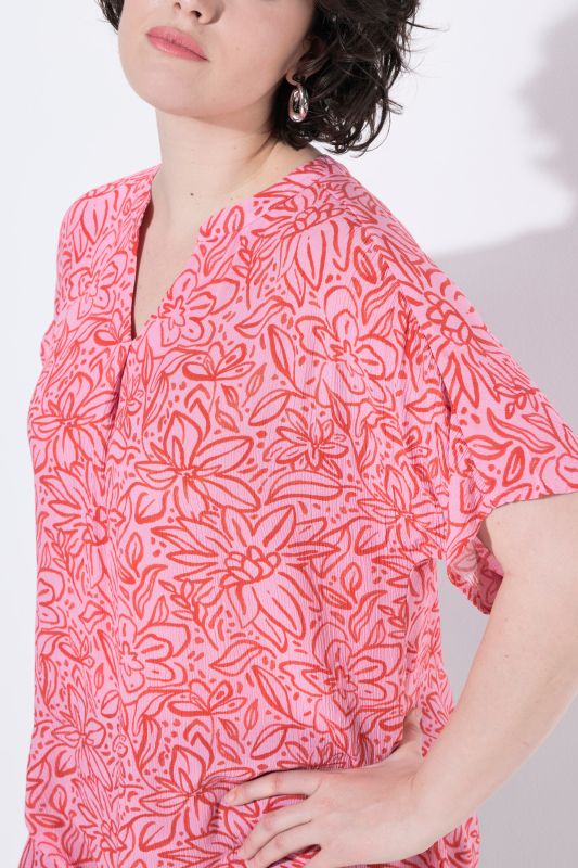 Tonal Floral Split Neck Blouse