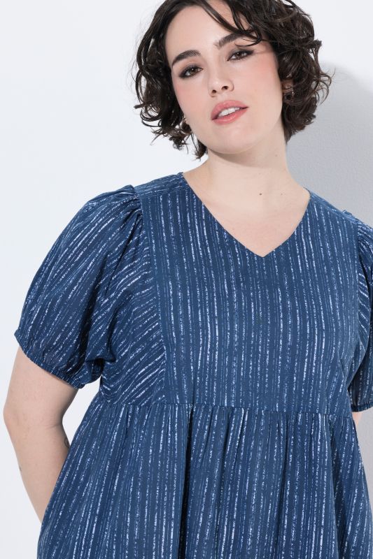 Striped Voile Puff Sleeve Dress