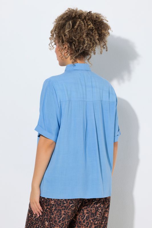 Pintucked Short Sleeve Button-Down Blouse