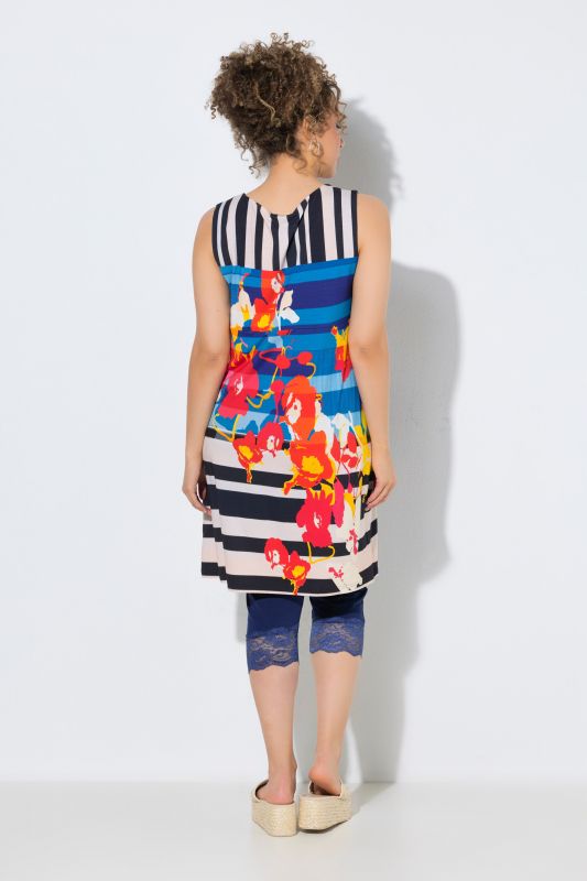 Striped Patchwork Print Sleeveless Jersey Dress