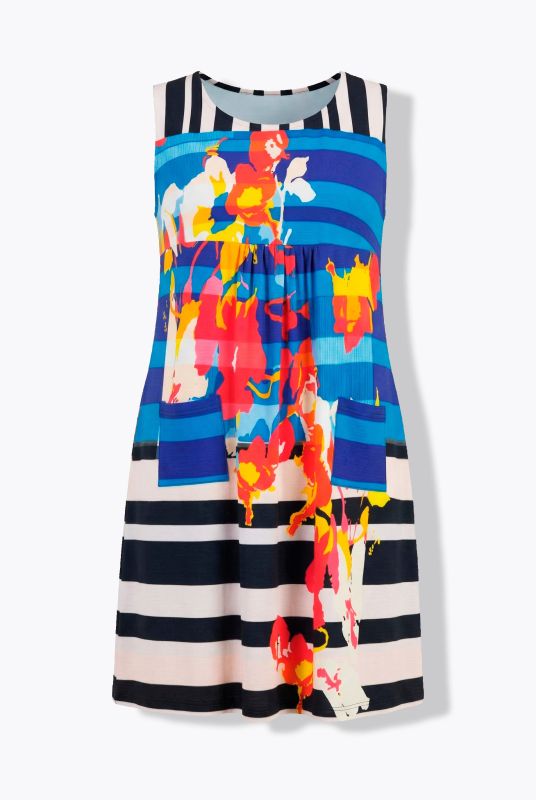 Striped Patchwork Print Sleeveless Jersey Dress