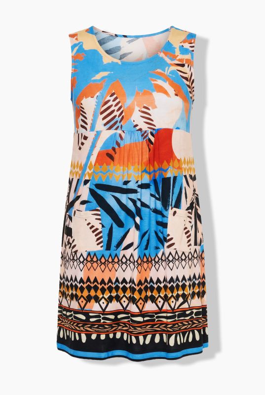 Striped Patchwork Print Sleeveless Jersey Dress