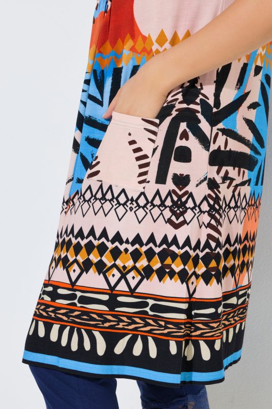 Striped Patchwork Print Sleeveless Jersey Dress