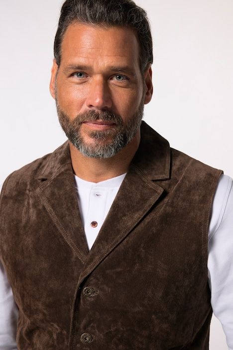 Leather vest, lapel collar, pig-splt