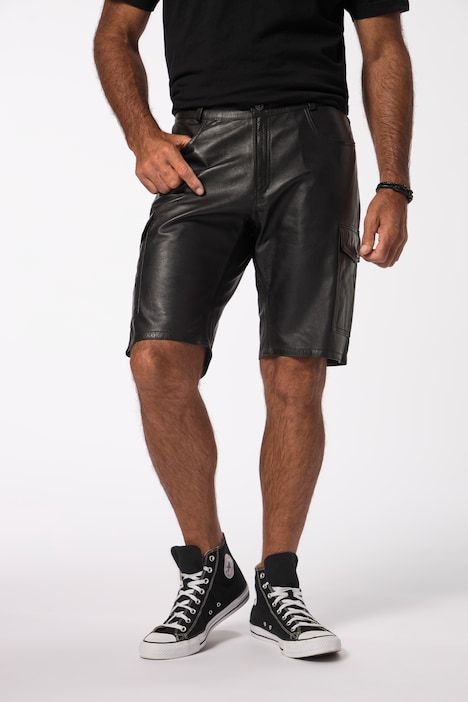 JP1880 leather Cargo Bermuda shorts, leather, lamb Nappa leather, Cargo pockets, up to size 68