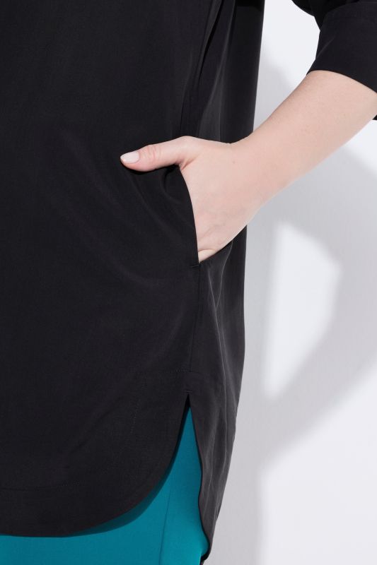 Collared 3/4 Sleeve Lyocell Tunic Blouse