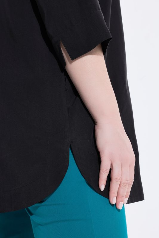 Collared 3/4 Sleeve Lyocell Tunic Blouse
