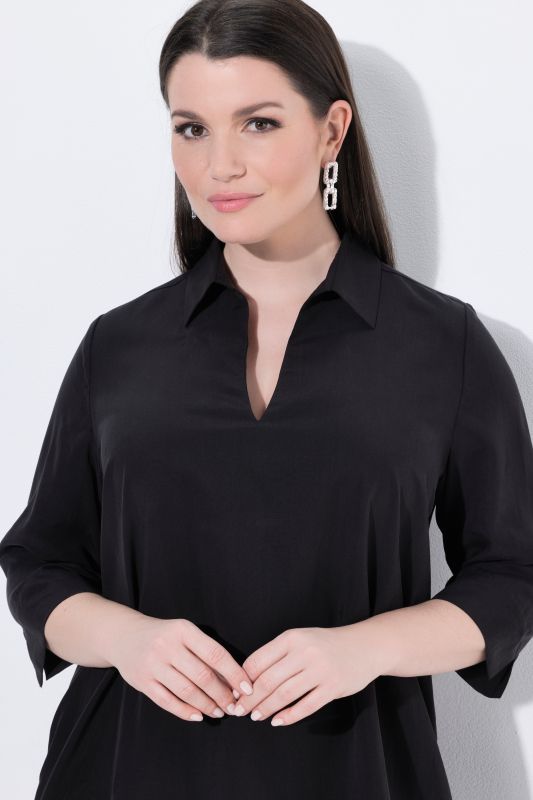 Collared 3/4 Sleeve Lyocell Tunic Blouse