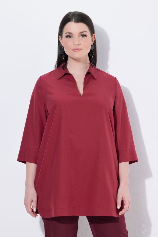 Collared 3/4 Sleeve Lyocell Tunic Blouse