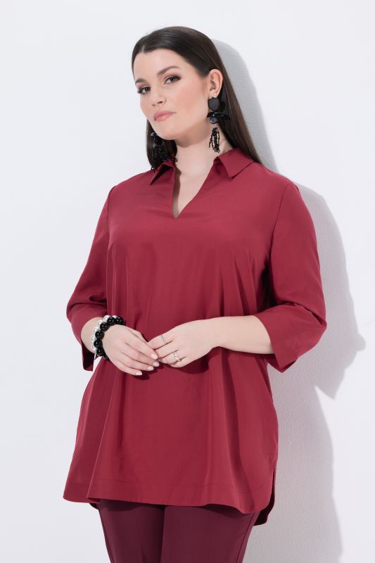 Collared 3/4 Sleeve Lyocell Tunic Blouse