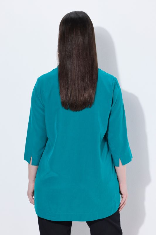Collared 3/4 Sleeve Lyocell Tunic Blouse