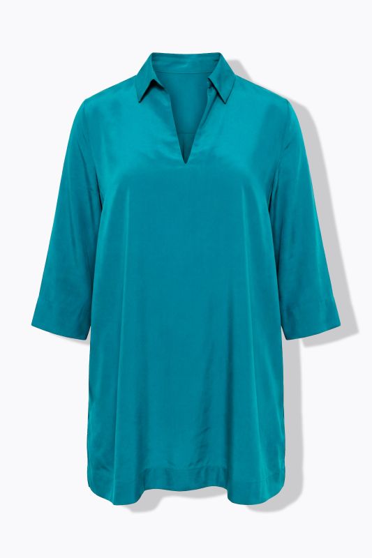 Collared 3/4 Sleeve Lyocell Tunic Blouse