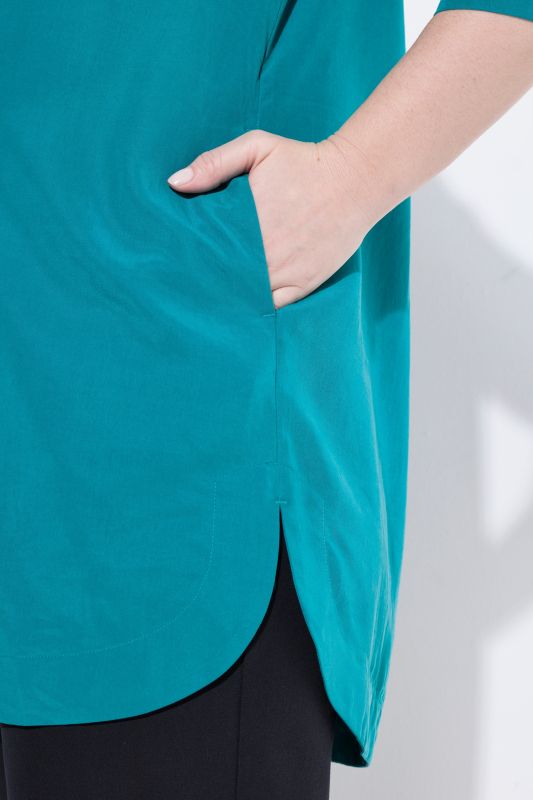 Collared 3/4 Sleeve Lyocell Tunic Blouse