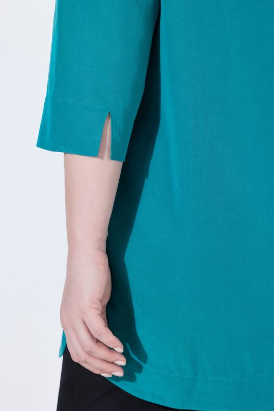 Collared 3/4 Sleeve Lyocell Tunic Blouse
