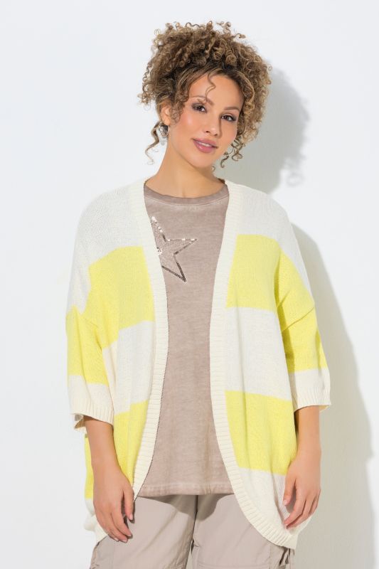 Striped 3/4 Sleeve Egg-Shaped Cardigan