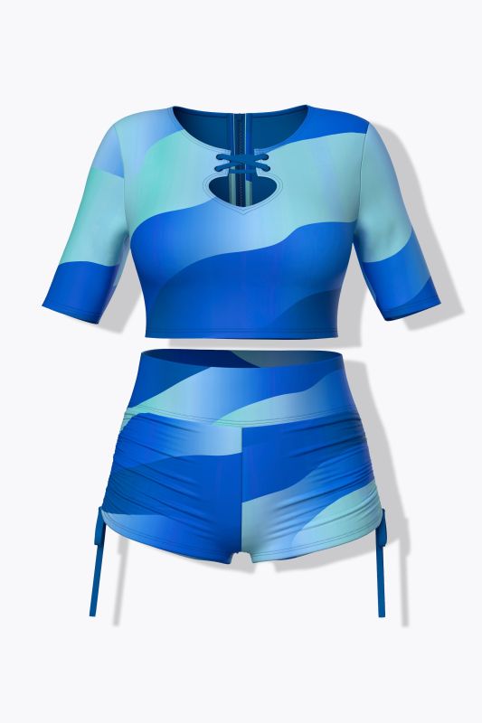 Ombre Wave Short Sleeve Two Piece Bikini Set