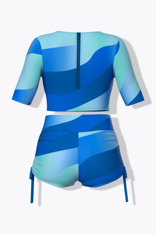 Ombre Wave Short Sleeve Two Piece Bikini Set