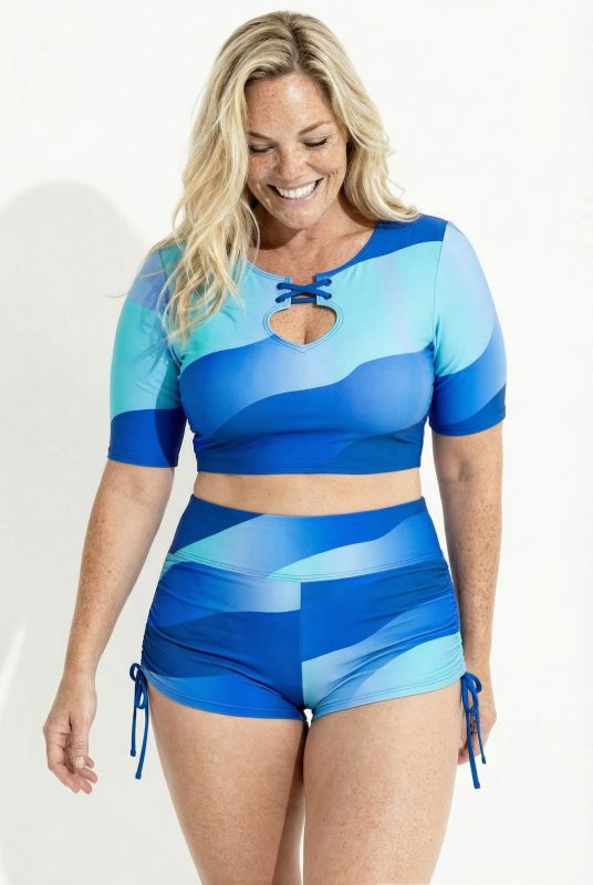 Ombre Wave Short Sleeve Two Piece Bikini Set