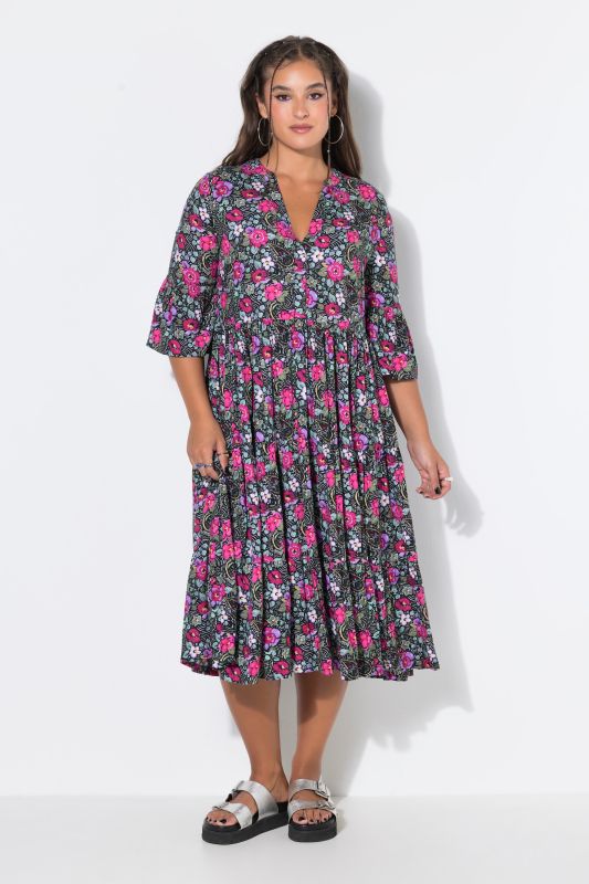 Electric Floral Flounce Panel Dress