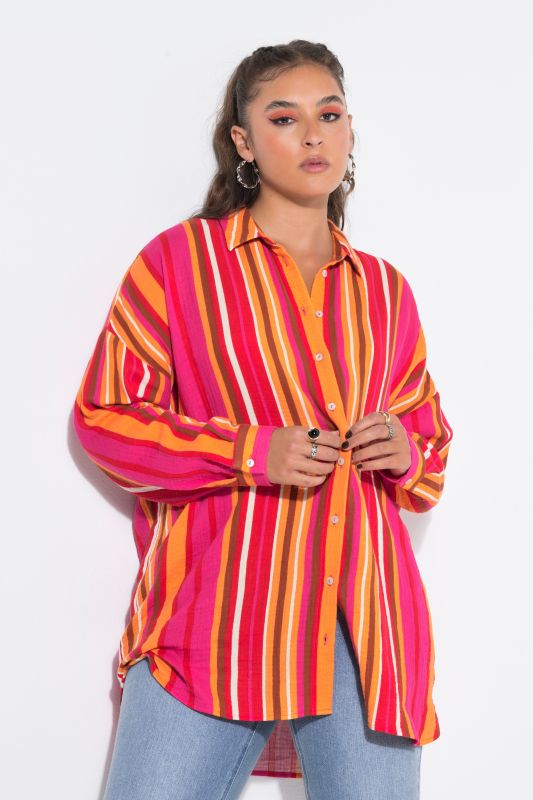 Sunshine Striped Oversized Muslin Tunic Blouse