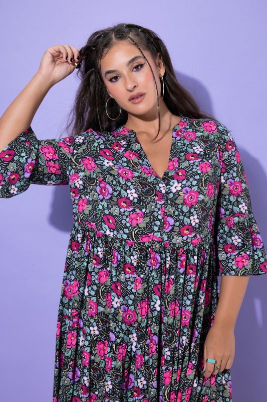 Electric Floral Flounce Panel Dress