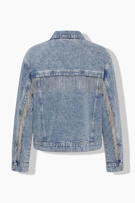Rhinestone Fringed Denim Jacket