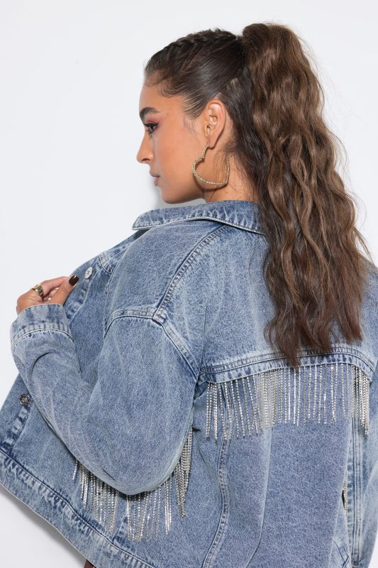 Rhinestone Fringed Denim Jacket