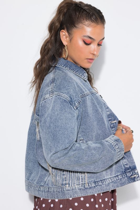 Rhinestone Fringed Denim Jacket