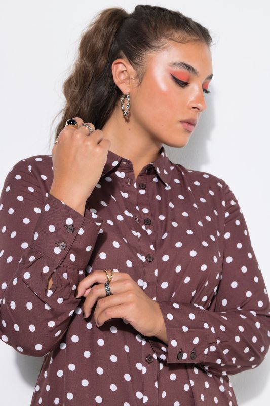 Polka Dot Long Sleeve Button-Down Blouse
