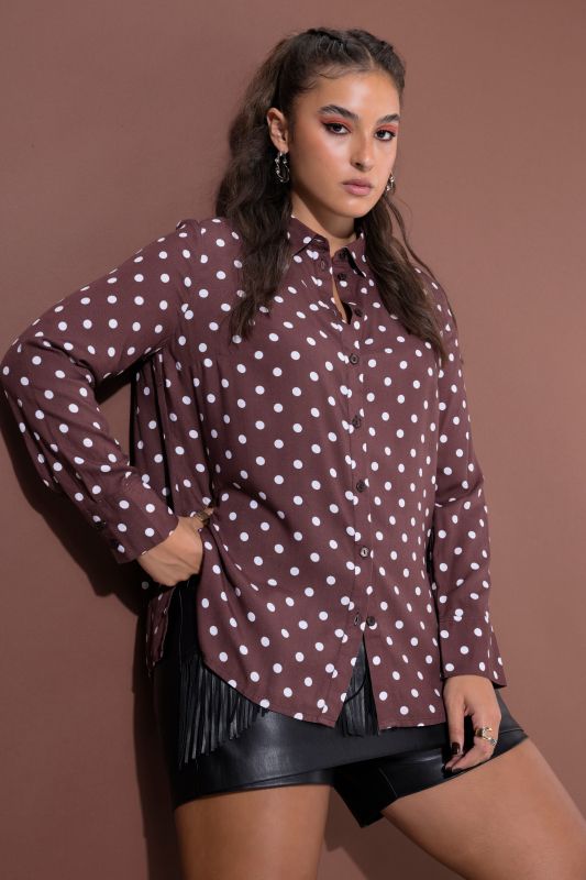 Polka Dot Long Sleeve Button-Down Blouse