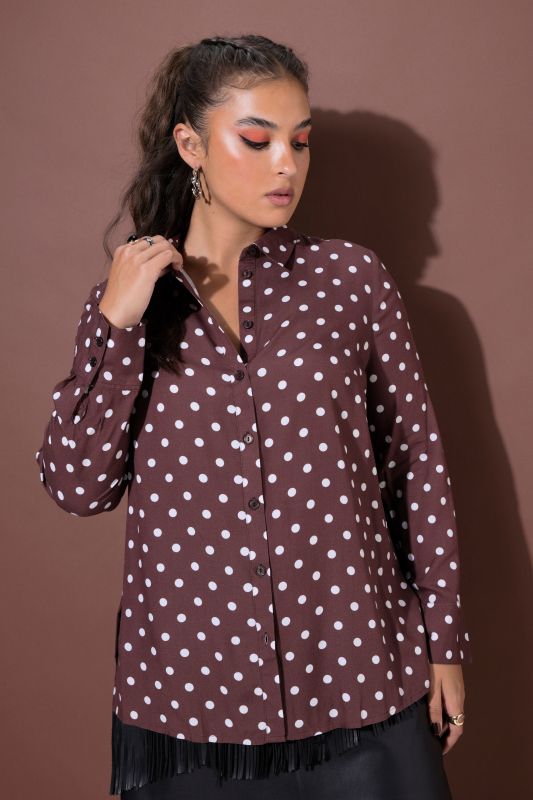Polka Dot Long Sleeve Button-Down Blouse