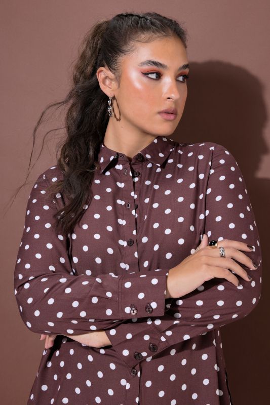 Polka Dot Long Sleeve Button-Down Blouse