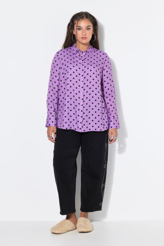 Polka Dot Long Sleeve Button-Down Blouse