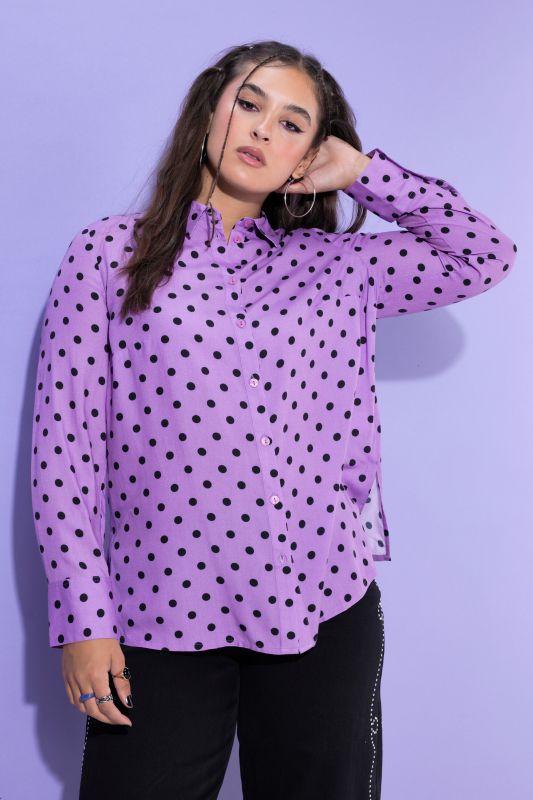 Polka Dot Long Sleeve Button-Down Blouse