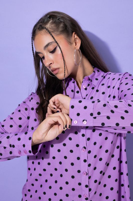 Polka Dot Long Sleeve Button-Down Blouse