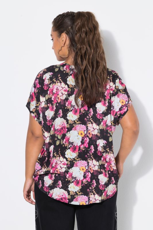 Hydrangea Print Cap Sleeve Blouse