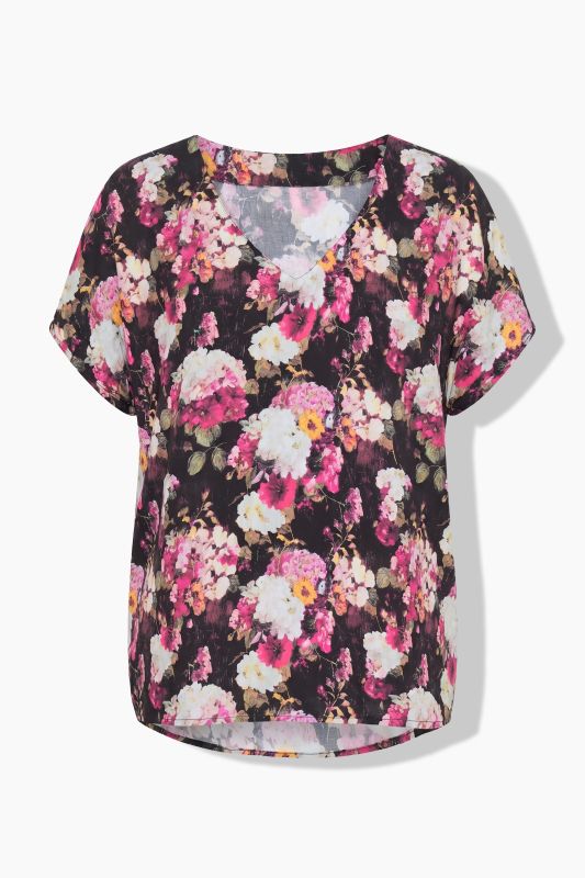 Hydrangea Print Cap Sleeve Blouse